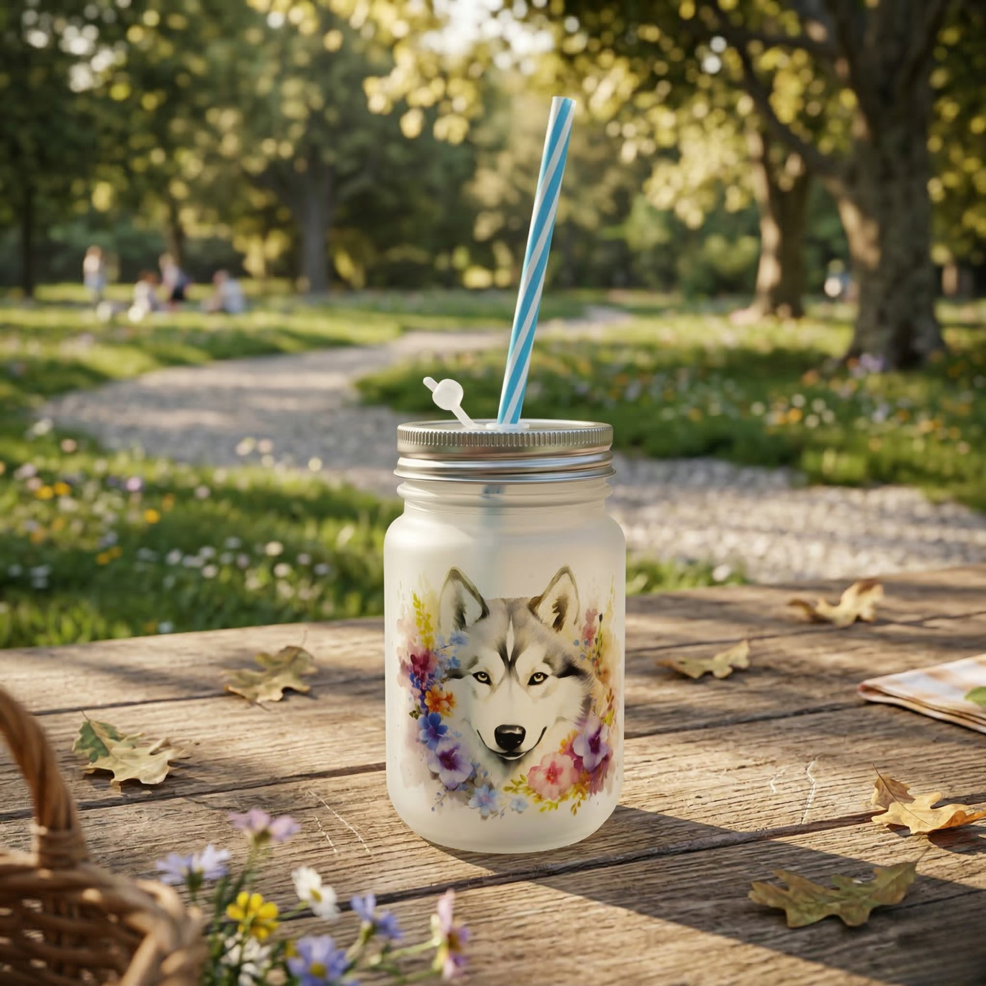 Henkelglas mit Trinkhalm inidviduell gestaltbar ca. 400ml