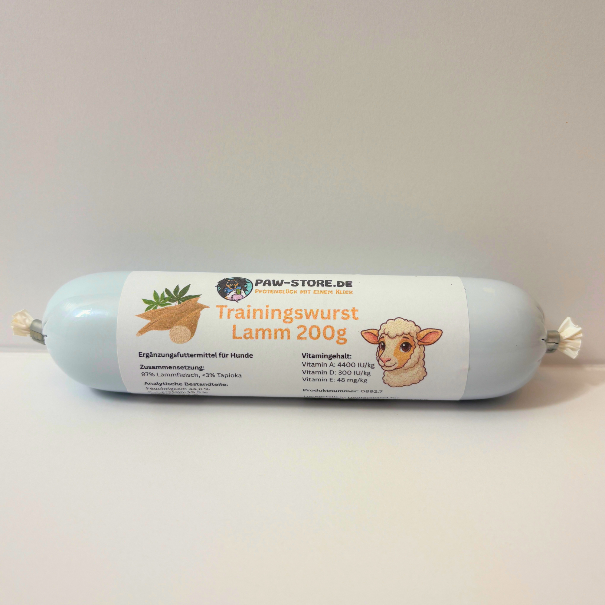 Schnittfeste Trainingswurst Lamm 200g als hypoallergener Hundesnack von Paw-Store