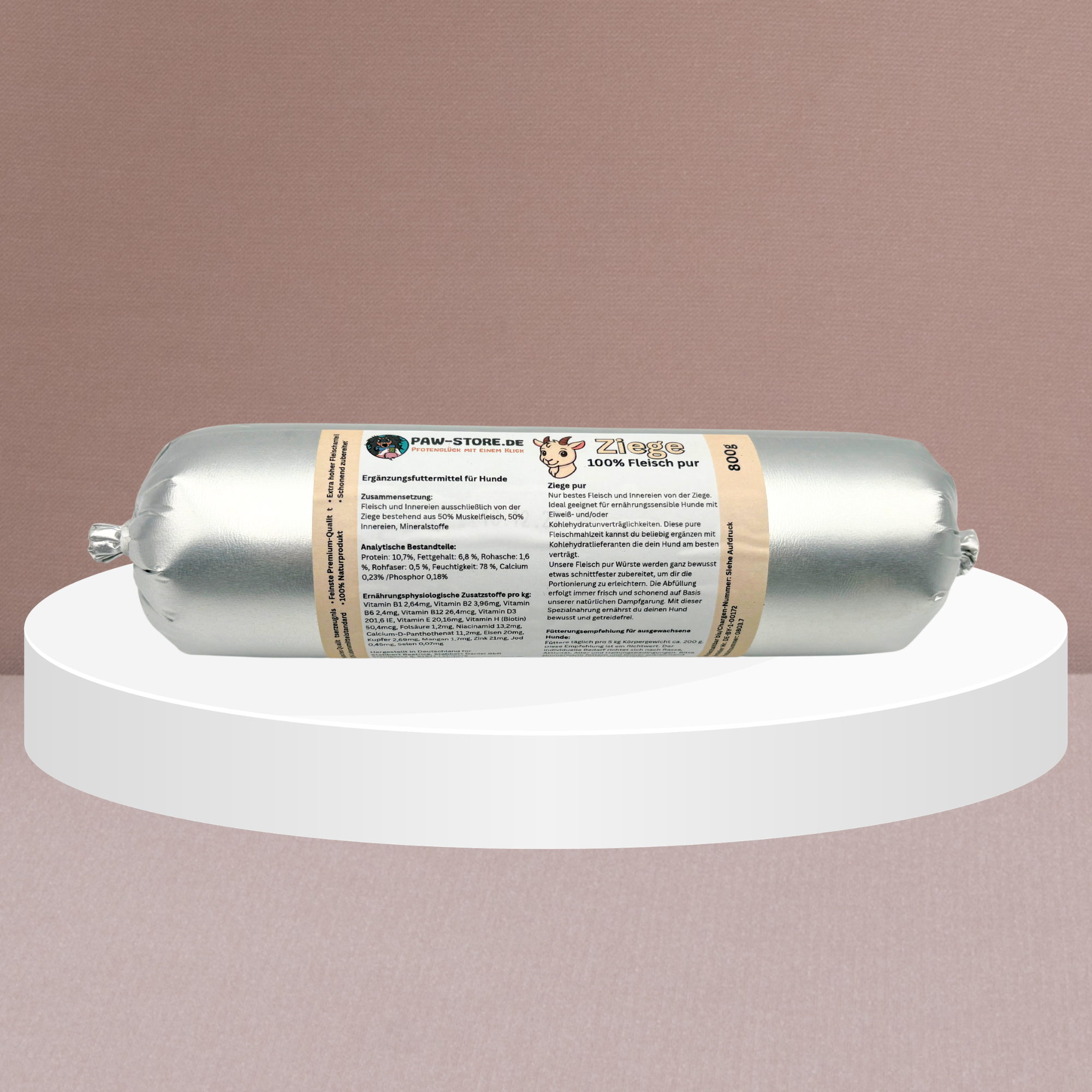 Gourmet Wurst (Barfwurst) 800g Pferd oder Ziege ABVERKAUF