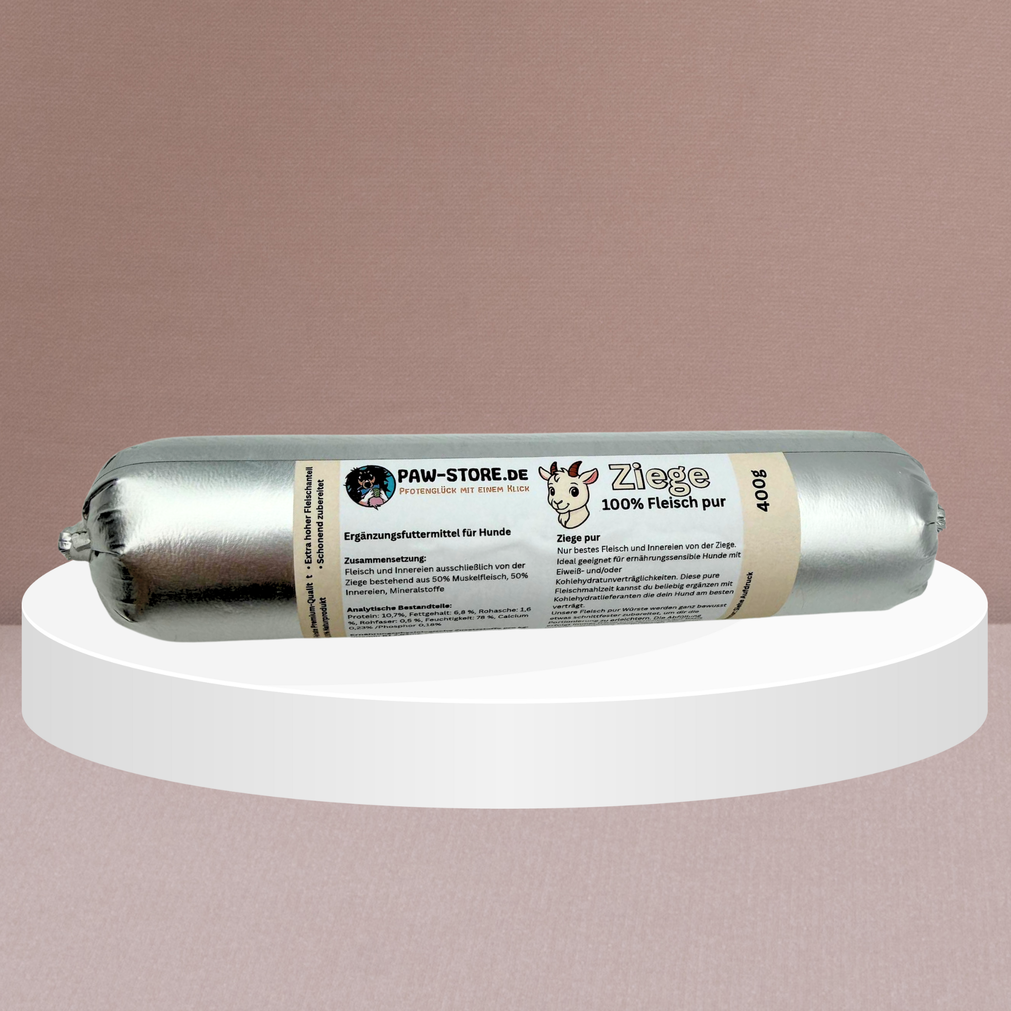 Gourmet Wurst (Barfwurst) 400g Pferd oder Ziege ABVERKAUF