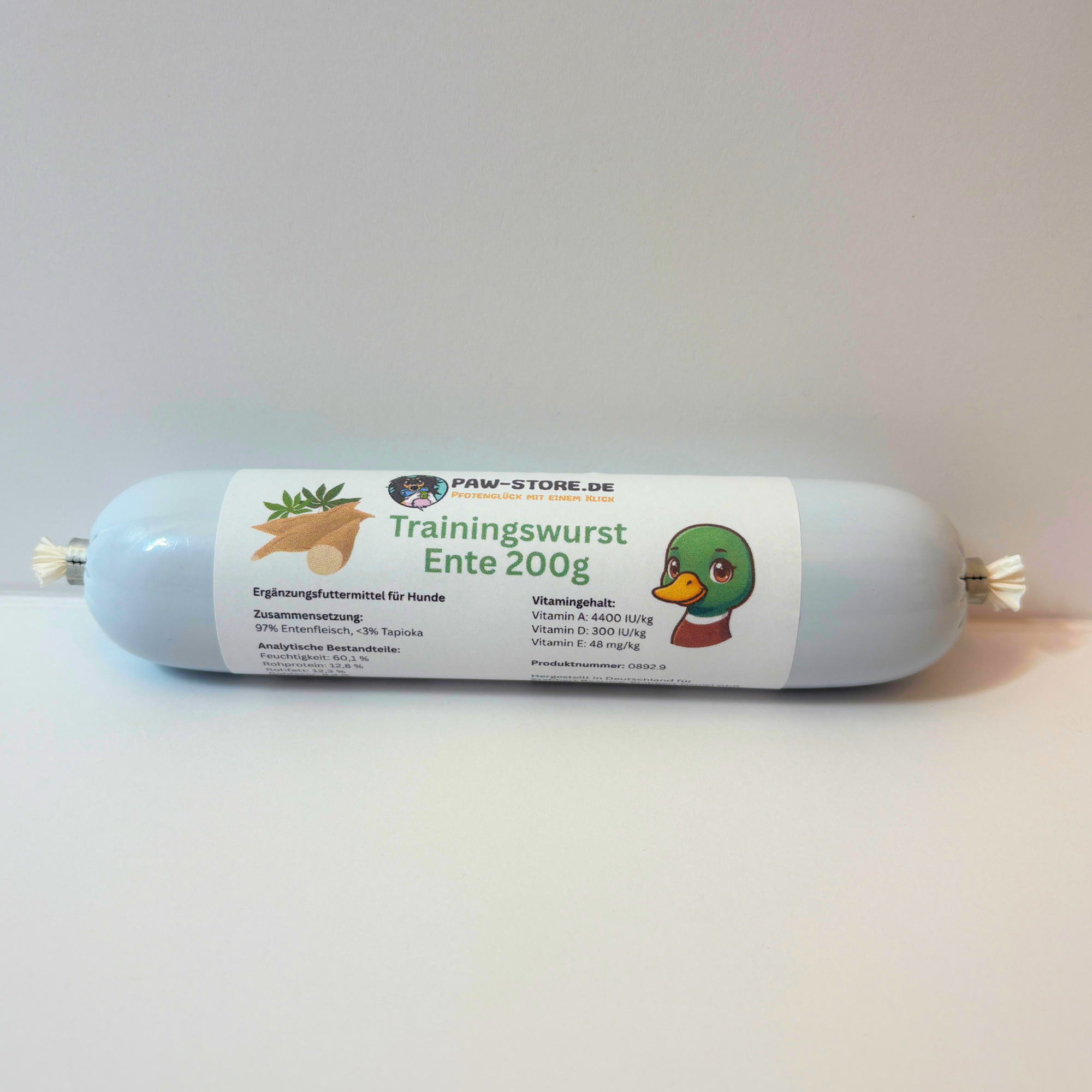 Schnittfeste Trainingswurst Ente 200g als gesunder Hundesnack von Paw-Store