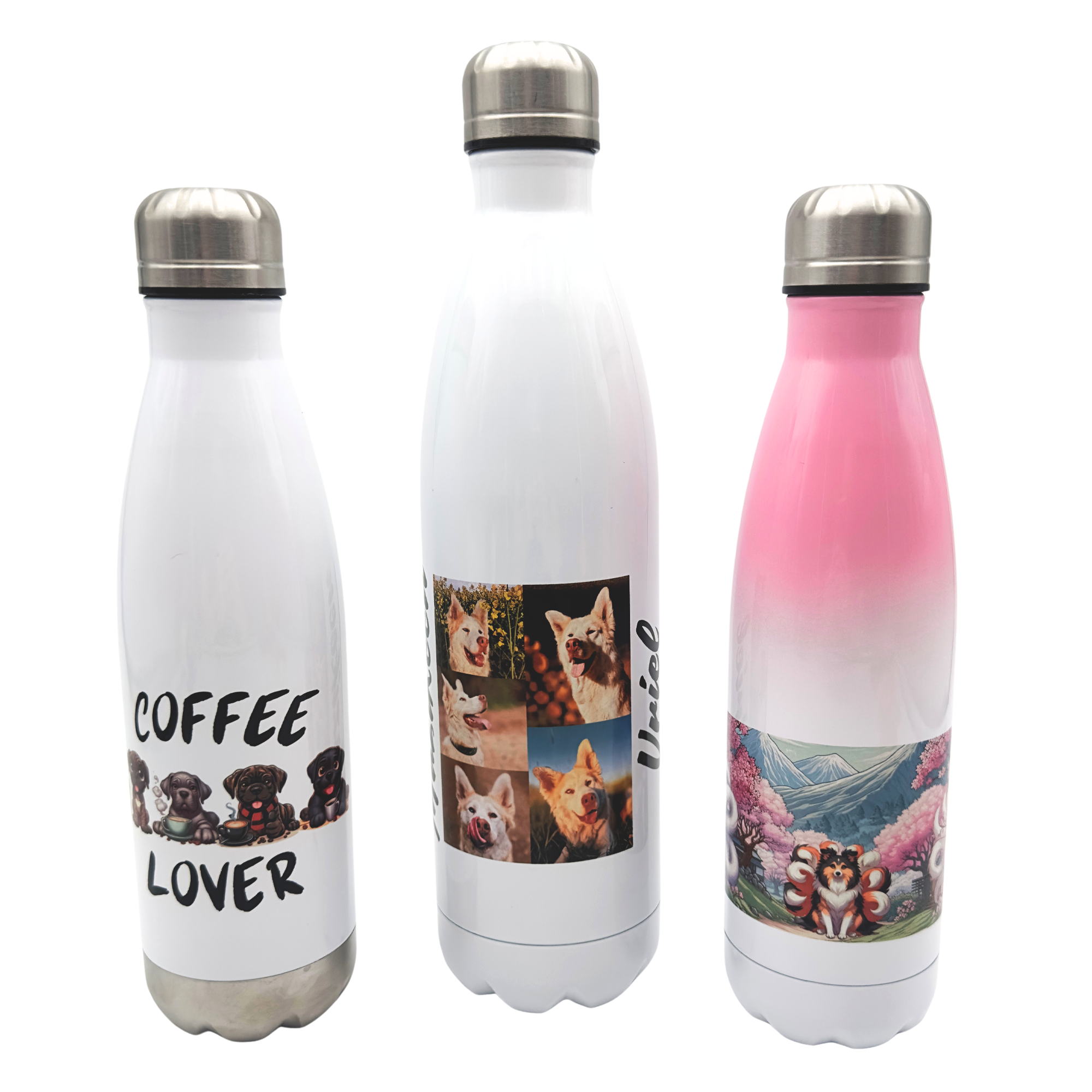 Individuell gestaltbare Thermo  Edelstahl Flasche verschiedene Größen & Farben