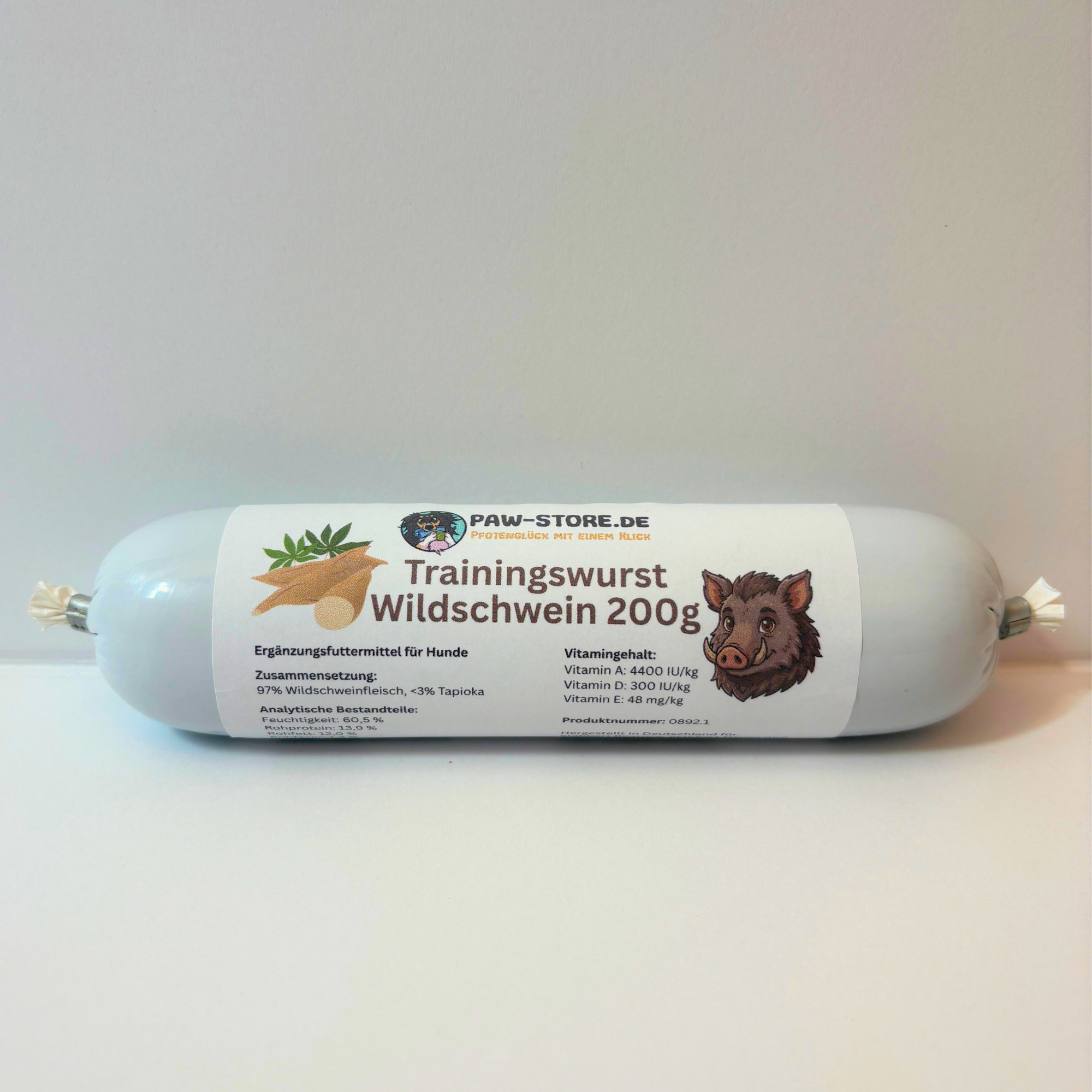 Schnittfeste Trainingswurst Wildschwein 200g als gesunder Hundesnack von Paw-Store