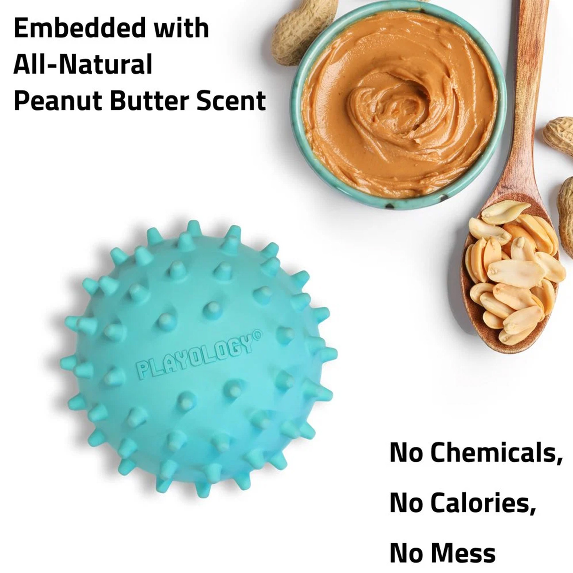 Playology Spikey Squeaky Chew Ball Medium – Erdnussbutter 