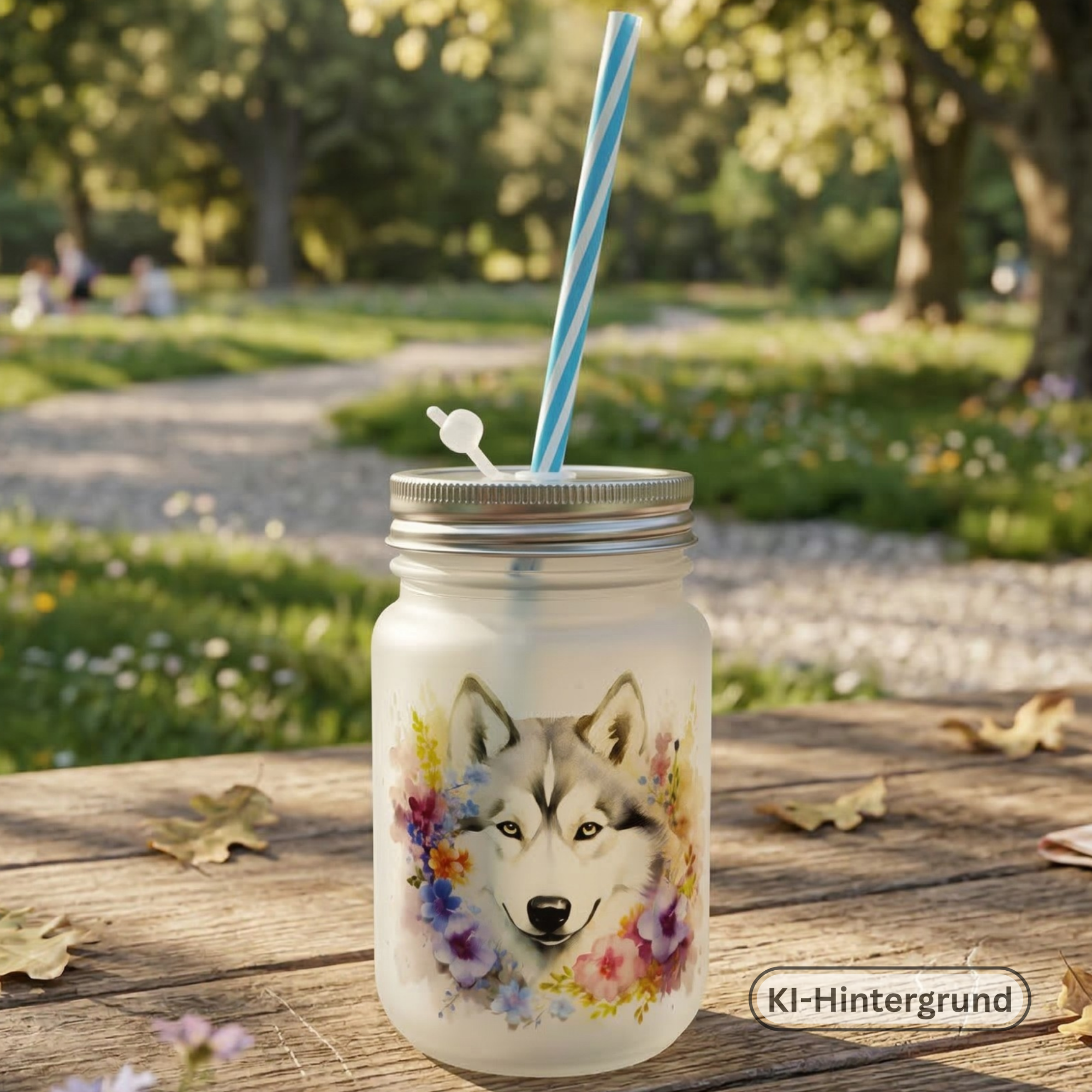 Customizable Mason Jar Mug with Straw approx. 400ml