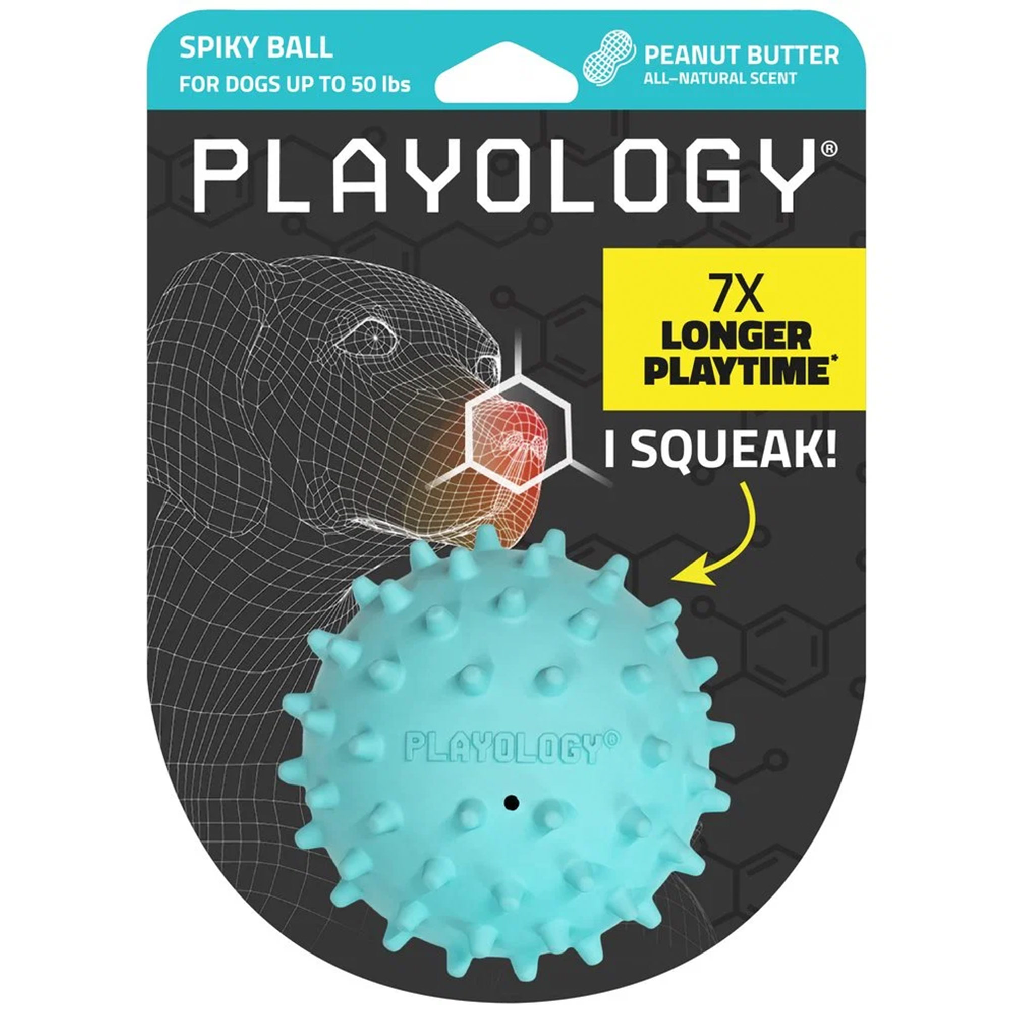 Playology Spikey Squeaky Chew Ball Medium – Erdnussbutter 