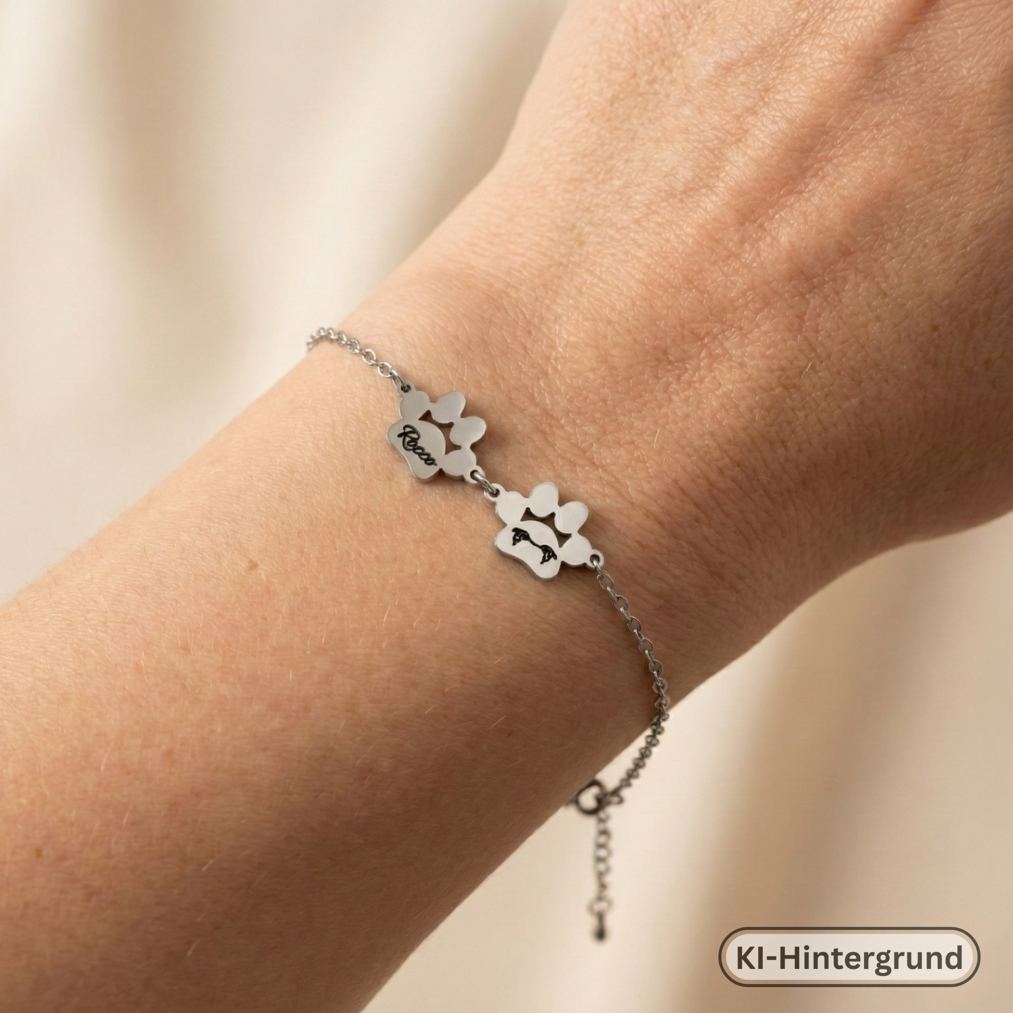 Paw Print Bracelet Stainless Steel with Engraving