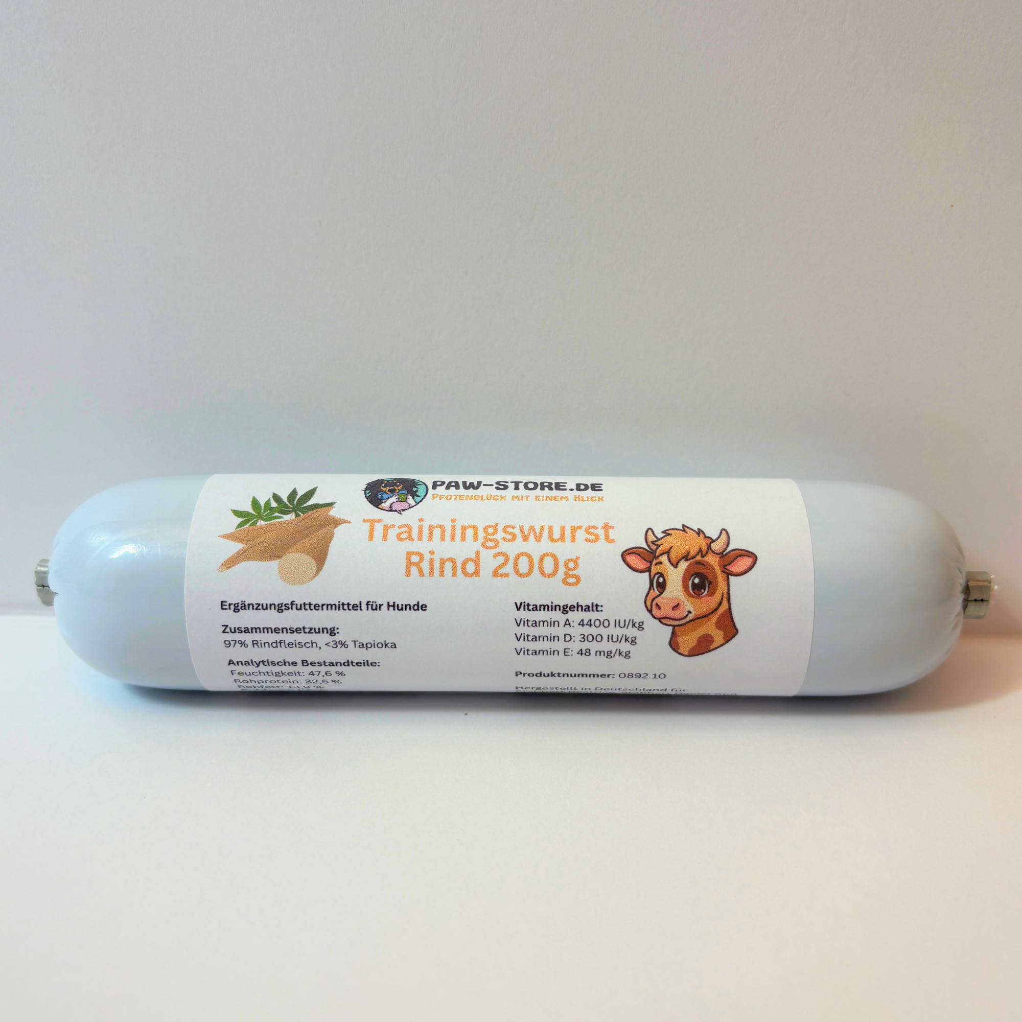 Schnittfeste Trainingswurst Rind 200g als gesunder Hundesnack von Paw-Store