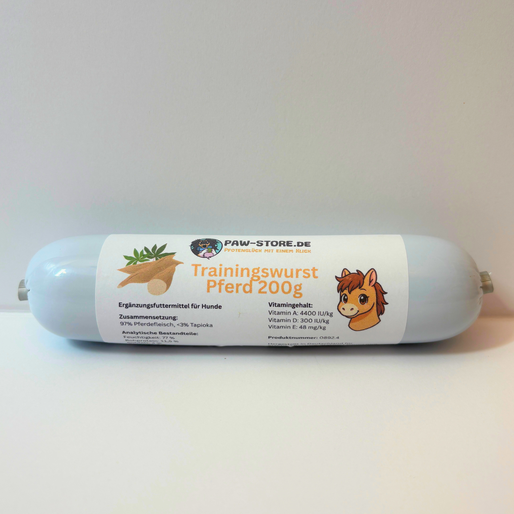 Schnittfeste Trainingswurst Pferd 200g als hypoallergener Hundesnack von Paw-Store