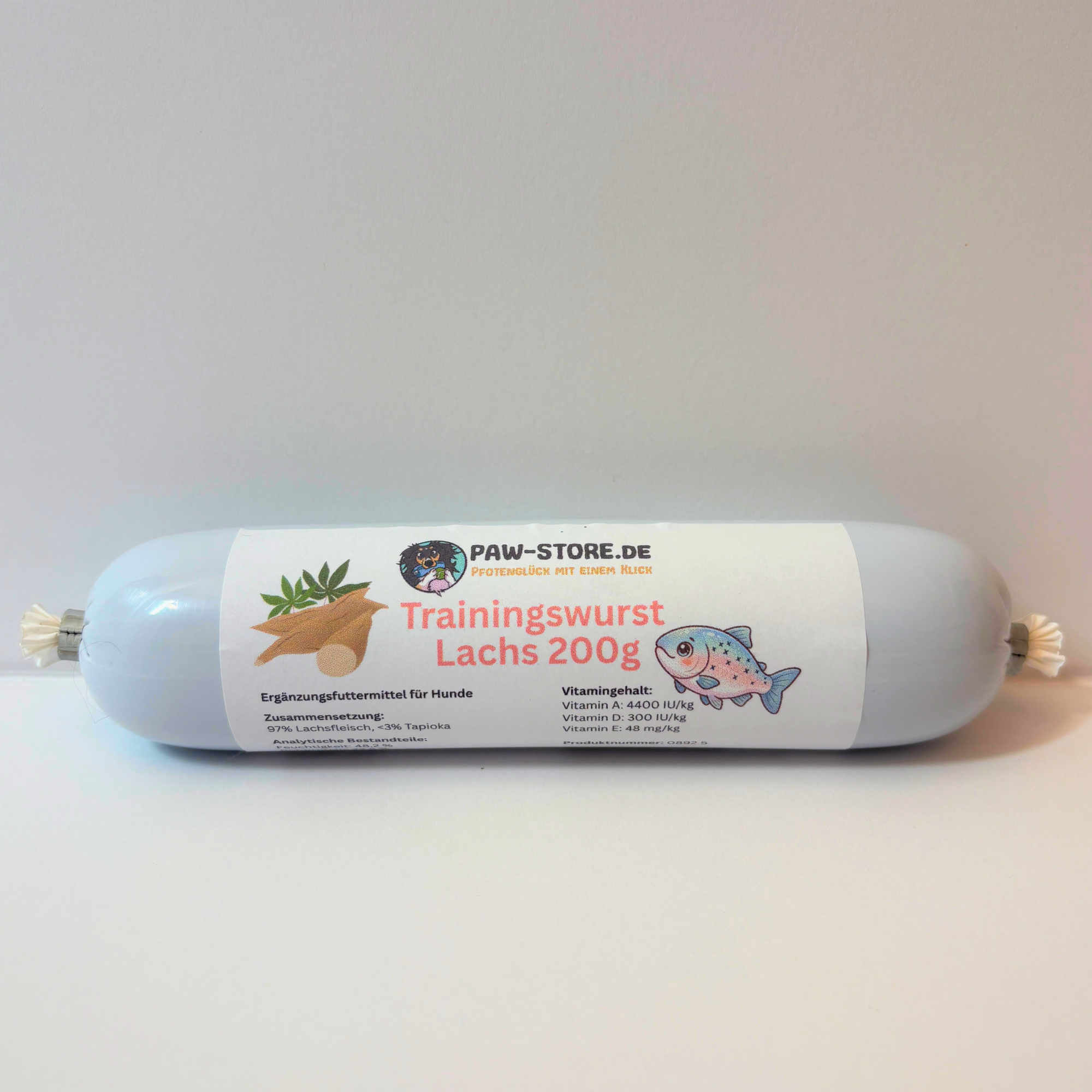 Schnittfeste Trainingswurst Lachs 200g als gesunder Hundesnack von Paw-Store
