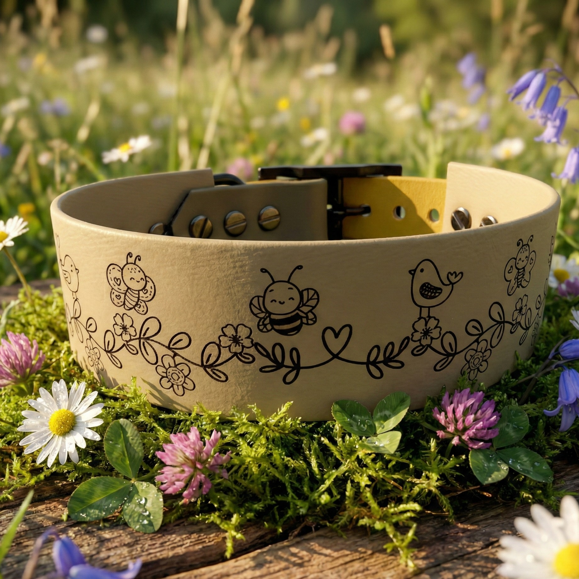 Graviertes Halsband - Floral 38mm