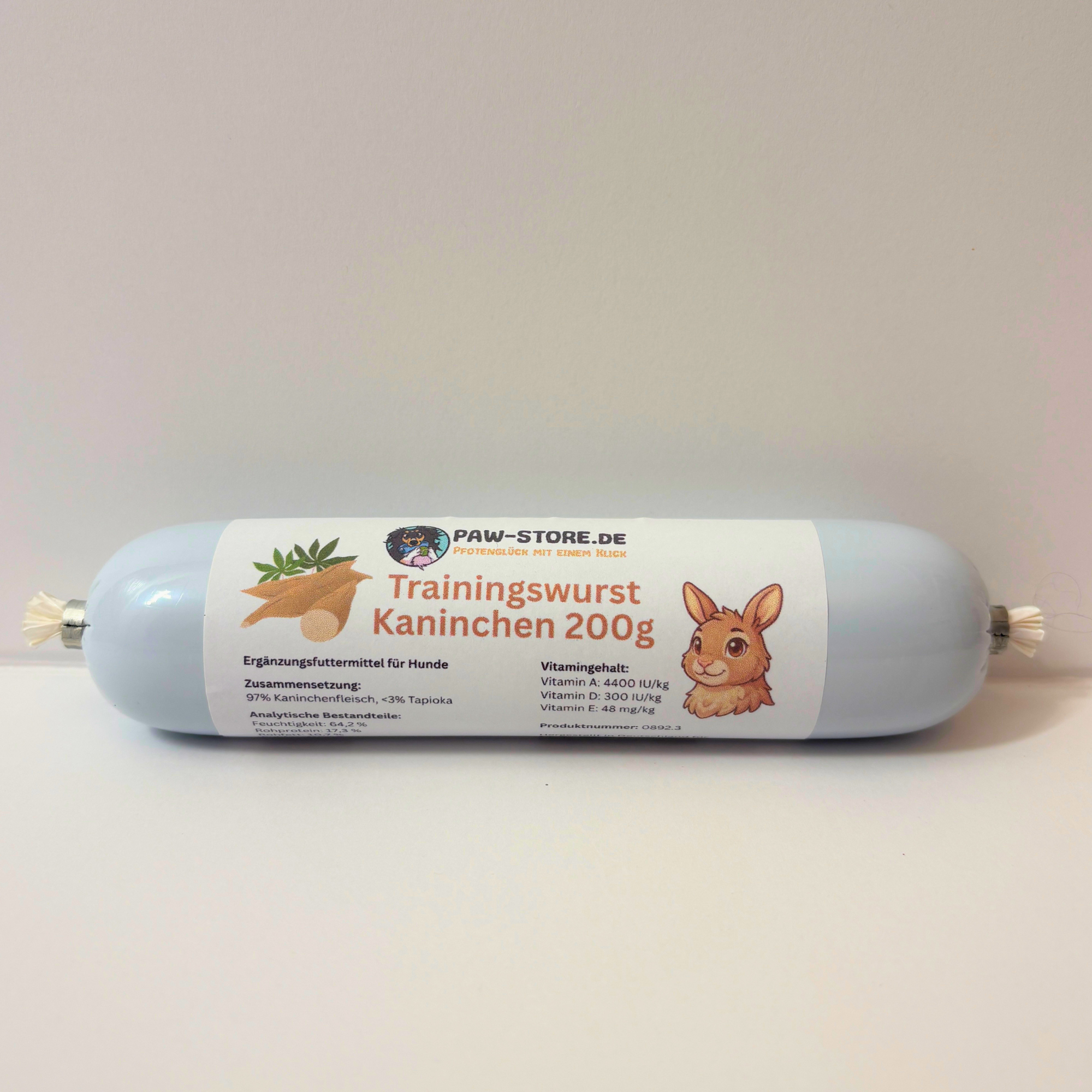 Schnittfeste Trainingswurst Kaninchen 200g als hypoallergener Hundesnack von Paw-Store  Titel 