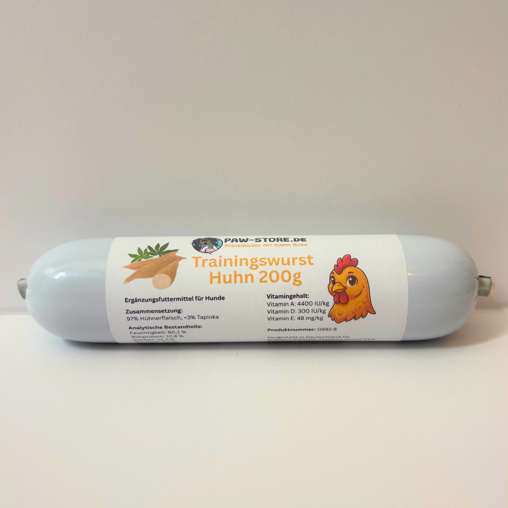 Schnittfeste Trainingswurst Huhn 200g als gesunder Hundesnack von Paw-Store